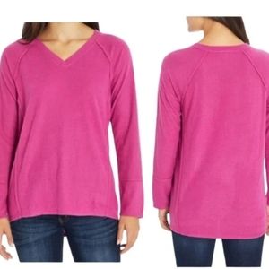 New Wildfox Haley Brushed Thermal Long Sleeve V-Neck Top in Elderberry XXL